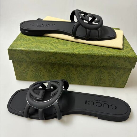 Gucci Shoes - Gucci Women's Black Marmont Rubber Slides US 8 - New